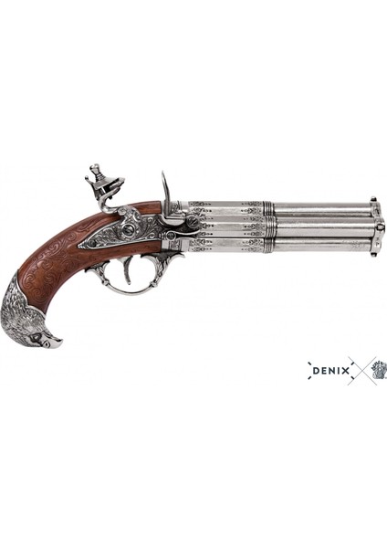 France 18TH 4 Barrel Pistol Koleksiyon Obje 30CM