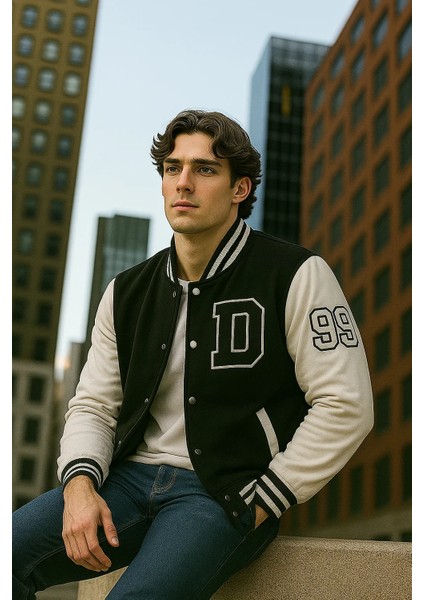 Erkek Mevsimlik Oversize Siyah Kot Kolej Mont