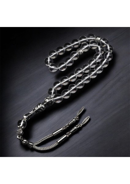 Kristal Kuvars Doğal Taş Tesbih 8 mm 33'lü Yuvarlak Kesim