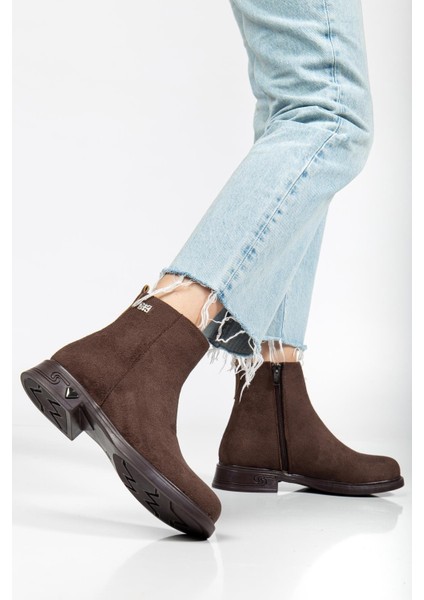 Kadın Bot Kahverengi Süet Suni Deri Kauçuk Taban Yüzüdüz fiyatları
