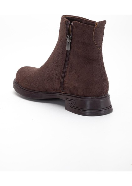 Kadın Bot Kahverengi Süet Suni Deri Kauçuk Taban Yüzüdüz indirimleri