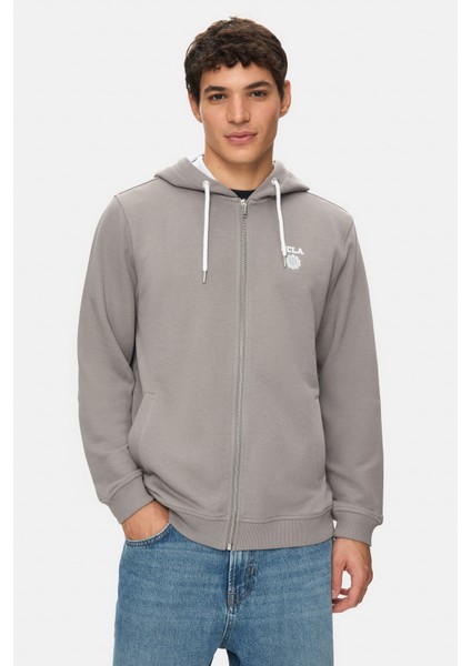 Hılgard Grafit Kapüşonlu ve Fermuarlı Baskılı Standard Fit Erkek Sweatshirt