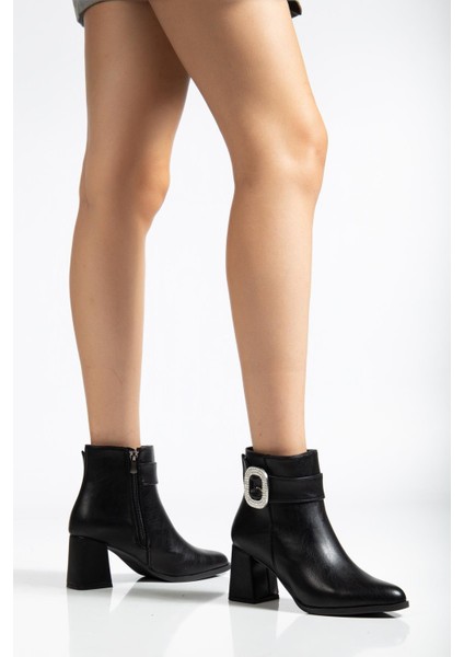 Siyah Kadın Kalın Topuklu Bot Taş Tokalı Sivri Burun fiyatları