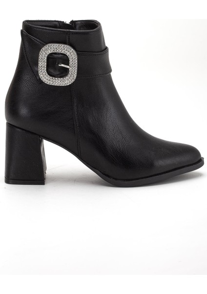 Siyah Kadın Kalın Topuklu Bot Taş Tokalı Sivri Burun modelleri