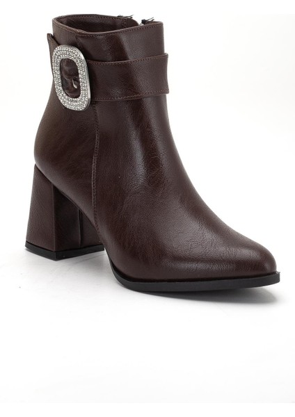 Kahverengi Kadın Kalın Topuklu Bot Taş Tokalı Sivri Burun fırsatları