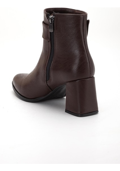 Kahverengi Kadın Kalın Topuklu Bot Taş Tokalı Sivri Burun indirimleri