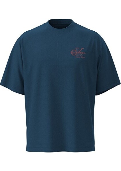 Erkek Mavi Grafikli Tişört