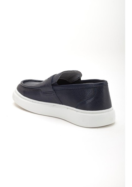 Hakiki Deri Erkek Casual Ayakkabı Lacivert Kuşaklı Kolej Model Düz Taban indirimleri