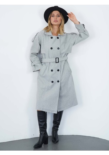 Düğmeli Astarlı Kruvaze Kaşe Manto modelleri