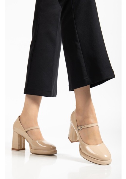 Kadın Kalın Platform Topuklu Ayakkabı Ten Rugan Baretli fiyatları