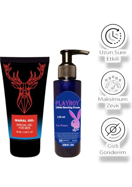 Maral Gel Erkeklere Özel Bölge Kremi 50 ml + Bayanlara Özel Playboy Libido Boosting Cream 125 ml