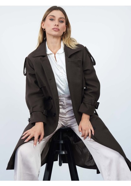 Düğmeli Astarlı Kruvaze Kaşe Manto modelleri