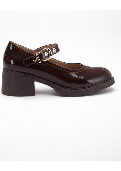 Kahverengi Kadın Topuklu Günlük Ayakkabı Rugan Baretli Kalın Taban modelleri