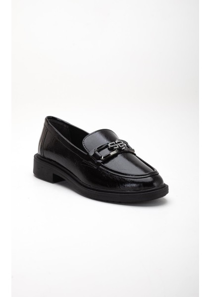 Siyah Kadın Loafer Günlük Ayakkabı Kırışık Rugan Tokalı fırsatları