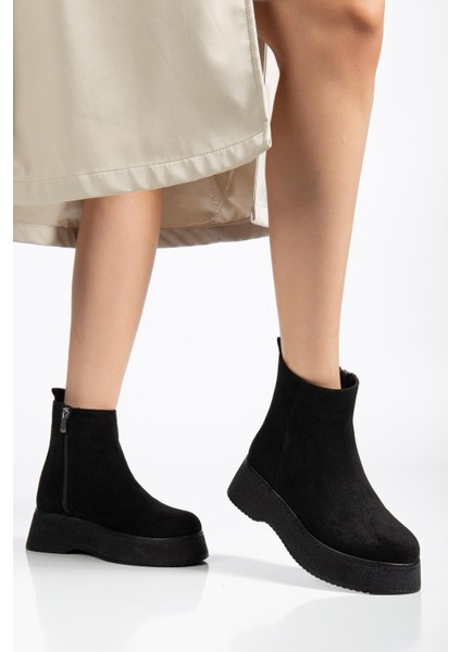 Kadın Bot Siyah Süet Kalın Taban Bağsız Yüzüdüz fiyatları