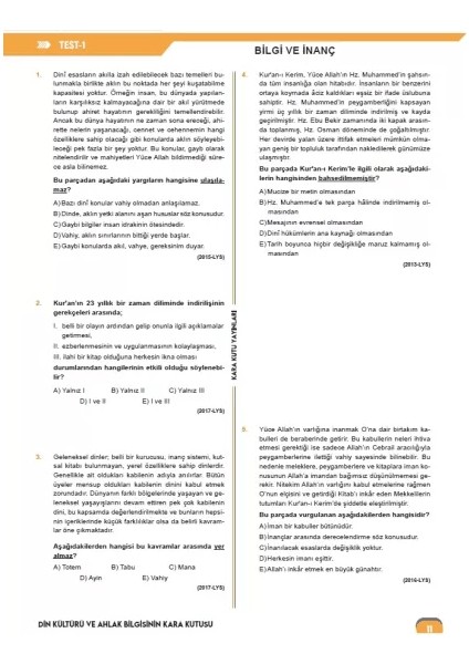 2026 YKS-TYT DİN KÜLTÜRÜ ve AHLAK BİLGİSİ Kara Kutu Çıkmış Soru Bankası Konu Özetli Dijital Çözümlü modelleri