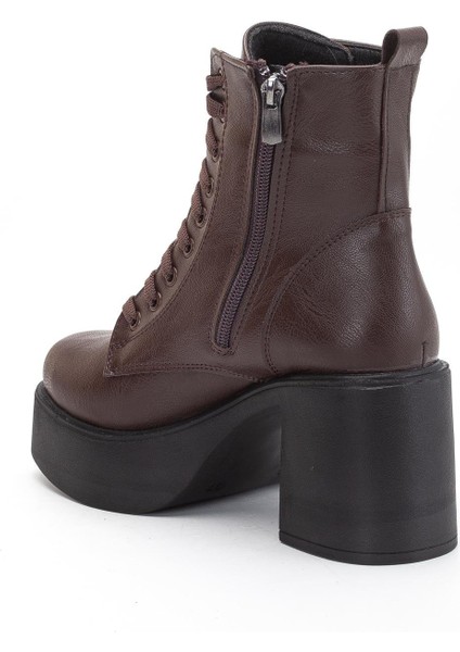 Kahverengi Kadın Platform Topuklu Bot Bağcıklı Fermuarlı indirimleri
