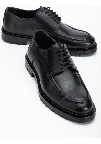 Hakiki Deri Siyah Erkek Klasik Ayakkabı Termo Taban Bağcıklı