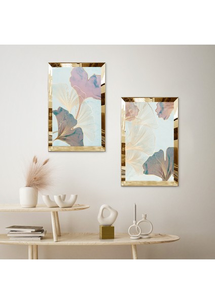 Gold Aynalı Pleksi Çerçeveli Dekoratif Soyut Gül Ikili Mdf Tablo Seti fiyatları