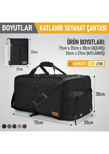 Katlanabilir Seyahat Çantası, Unisex Bavul Valiz Büyük Boy El Bagajı Çantası 100L - Siyah fiyatları