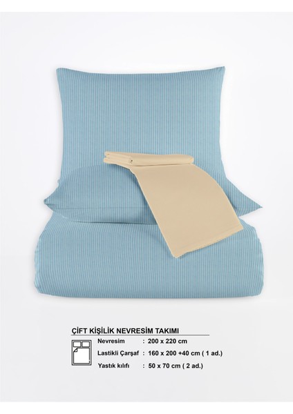 Chıc %100 Pamuk Ranforce Akay Mavi Ipliği Boyalı Nevresim Takımı Çift Kişilik - 200X220 cm indirimleri