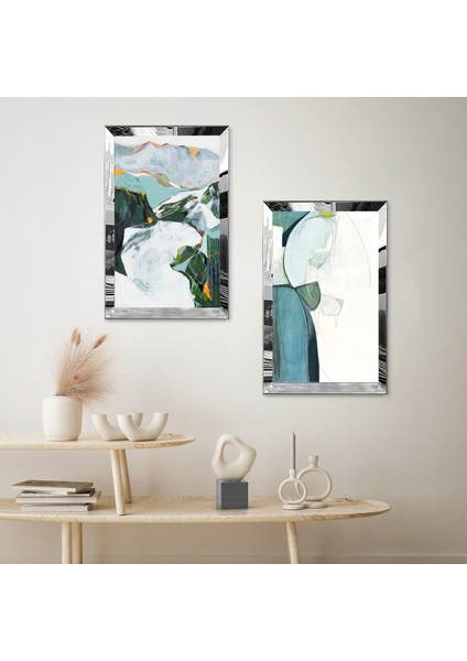 Gümüş Aynalı Pleksi Çerçeveli Soyut Renkli Kaya Desenkleri Ikili Mdf Tablo Seti fiyatları