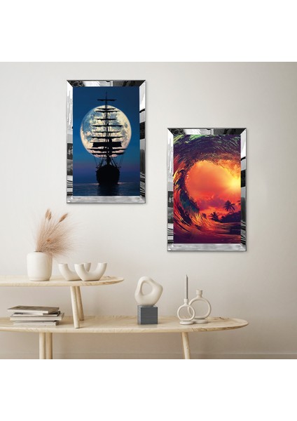 Gümüş Aynalı Pleksi Çerçeveli Yazın Deniz Manzaralı Ikili Mdf Tablo Seti fiyatları
