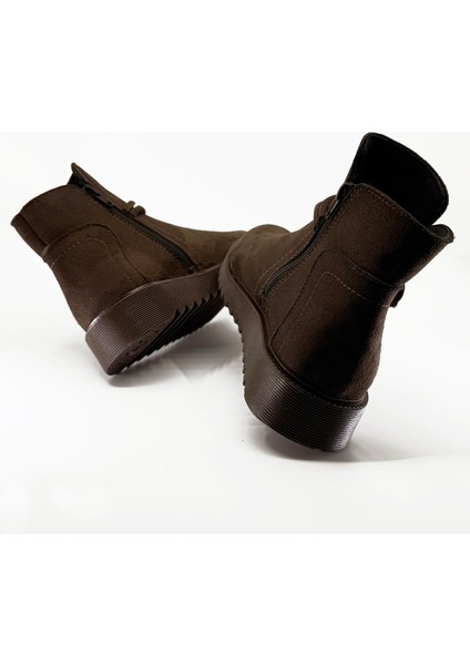 Sade Fermuarlı Aksesuarlı Düz Bot KAHVE SÜET modelleri