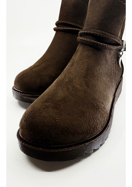 Sade Fermuarlı Aksesuarlı Düz Bot KAHVE SÜET fırsatları