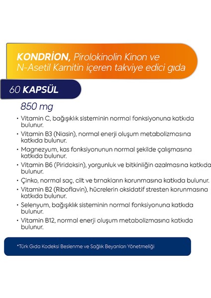 Pirolokinolin Kinon ve N-Asetil Karnitin Içeren Takviye Edici Gıda fiyatları