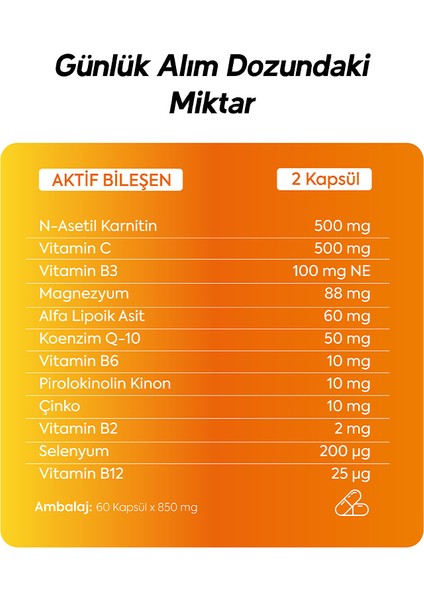 Pirolokinolin Kinon ve N-Asetil Karnitin Içeren Takviye Edici Gıda
