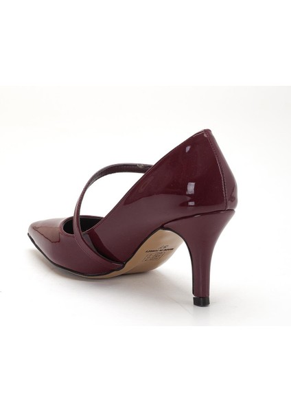 Büyük Beden Kadın Stiletto Ince Topuklu Ayakkabı Bordo Rugan Baretli indirimleri