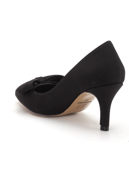 Büyük Beden Kadın Stiletto Ince Topuklu Ayakkabı Siyah Saten Fiyonklu indirimleri