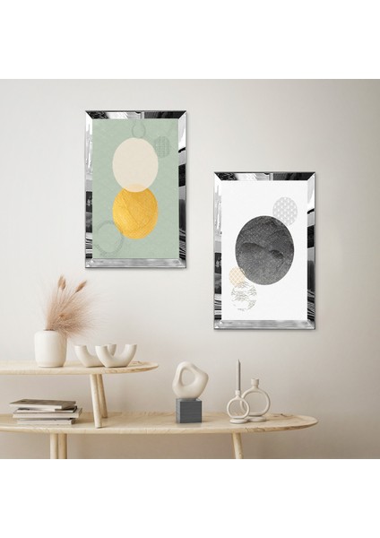 Gümüş Aynalı Pleksi Çerçeveli Minimalist Modern Şekiller Ikili Mdf Tablo Seti fiyatları