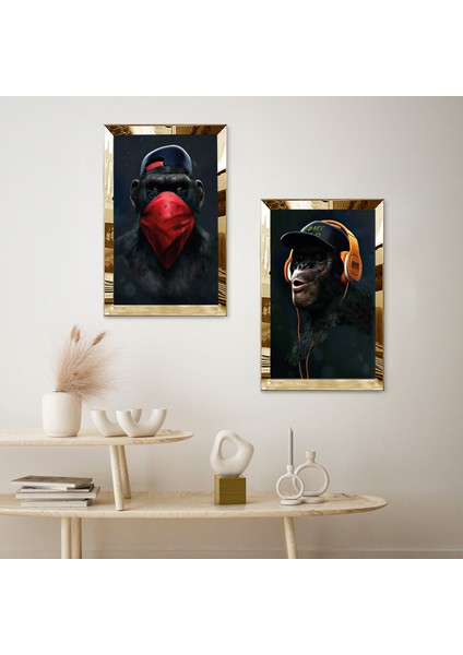 Gold Aynalı Pleksi Çerçeveli Duymadım Bilmiyorum 2 Maymun Ikili Mdf Tablo Seti fiyatları