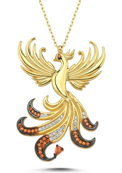 Kraliçe Turuncu Taşlı Anka Kuşu Altın Kaplama Kolye fırsatları
