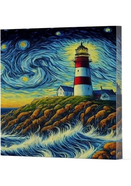 Van Gogh 8 - Deniz Feneri Çizgili Yan Boyamalı Defter