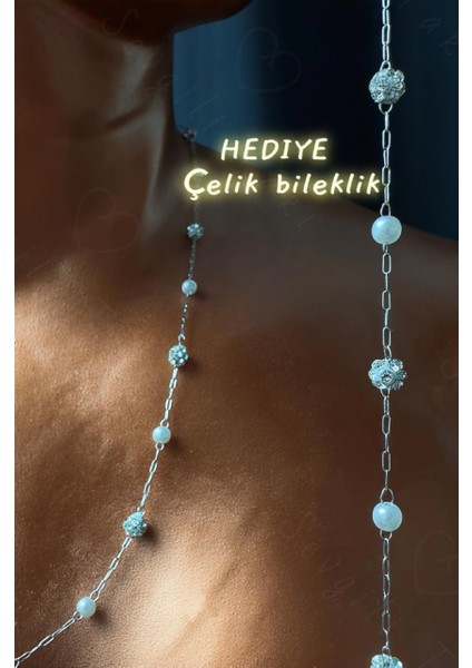 Parlak Taşlı Tasarım Silver Çelik Zincir Kolye (Bileklik Hediyeli) | Glorious Serisi modelleri