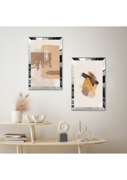 Gümüş Aynalı Pleksi Çerçeveli Renkli Soyut Çizim Ikili Mdf Tablo Seti fiyatları