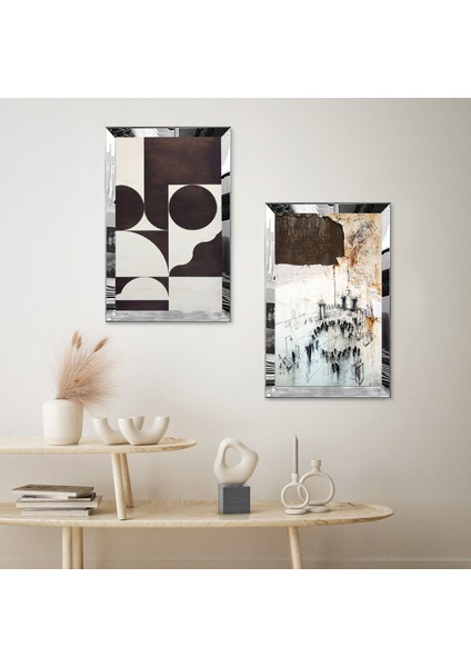 Gümüş Aynalı Pleksi Çerçeveli Modern Soyut Desenler Ikili Mdf Tablo Seti fiyatları