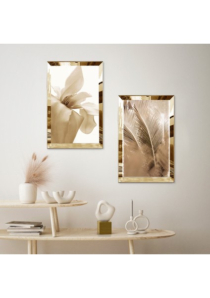 Gold Aynalı Pleksi Çerçeveli Modern Bitki Modern Ikili Mdf Tablo Seti fiyatları