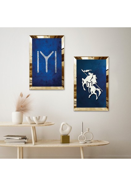 Gold Aynalı Pleksi Çerçeveli Mavi Kayıboyu ve At Ikili Mdf Tablo Seti fiyatları