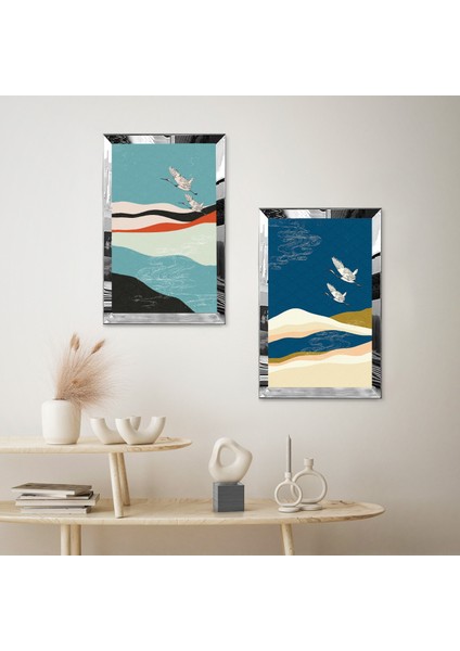 Gümüş Aynalı Pleksi Çerçeveli Havada Uçan Kuşlar Ikili Mdf Tablo Seti fiyatları