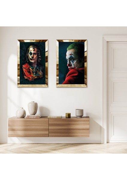 Gold Aynalı Pleksi Çerçeveli Joker Ikili Mdf Tablo Seti