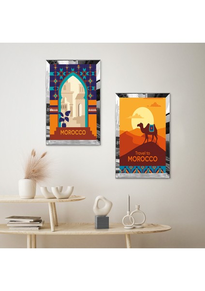 Gümüş Aynalı Pleksi Çerçeveli Renkli Arka Planlı Modern Cami Ikili Mdf Tablo Seti fiyatları