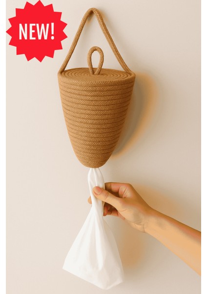 Poşetlik Halat Ip El Dokuma Duvar Askılı Saklama Torbası Ev Düzenleme Aksesuarı Sepet 30 x 20 cm