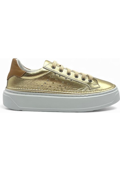 Ravella Hakiki Deri Basic Gold Kadın Sneaker