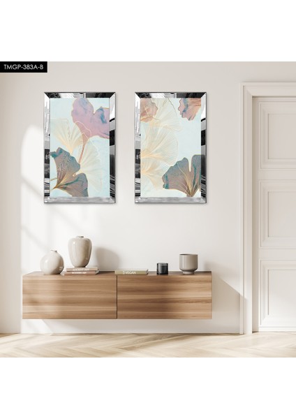 Gümüş Aynalı Pleksi Çerçeveli Dekoratif Soyut Gül Ikili Mdf Tablo Seti