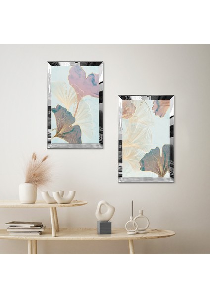 Gümüş Aynalı Pleksi Çerçeveli Dekoratif Soyut Gül Ikili Mdf Tablo Seti fiyatları