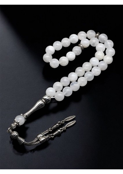 Sertifikalı Ay Taşı Doğal Taş Tesbih 8 mm Yuvarlak Kesim